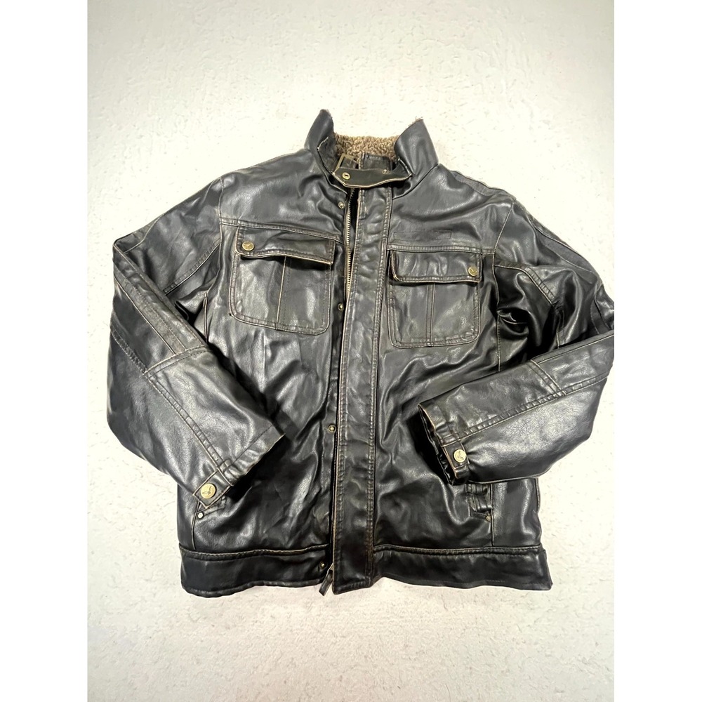 Hawke & Co Outfitter Faux Leather Jacket Youth 14/16 Brown Sherpa Lined Full Zip